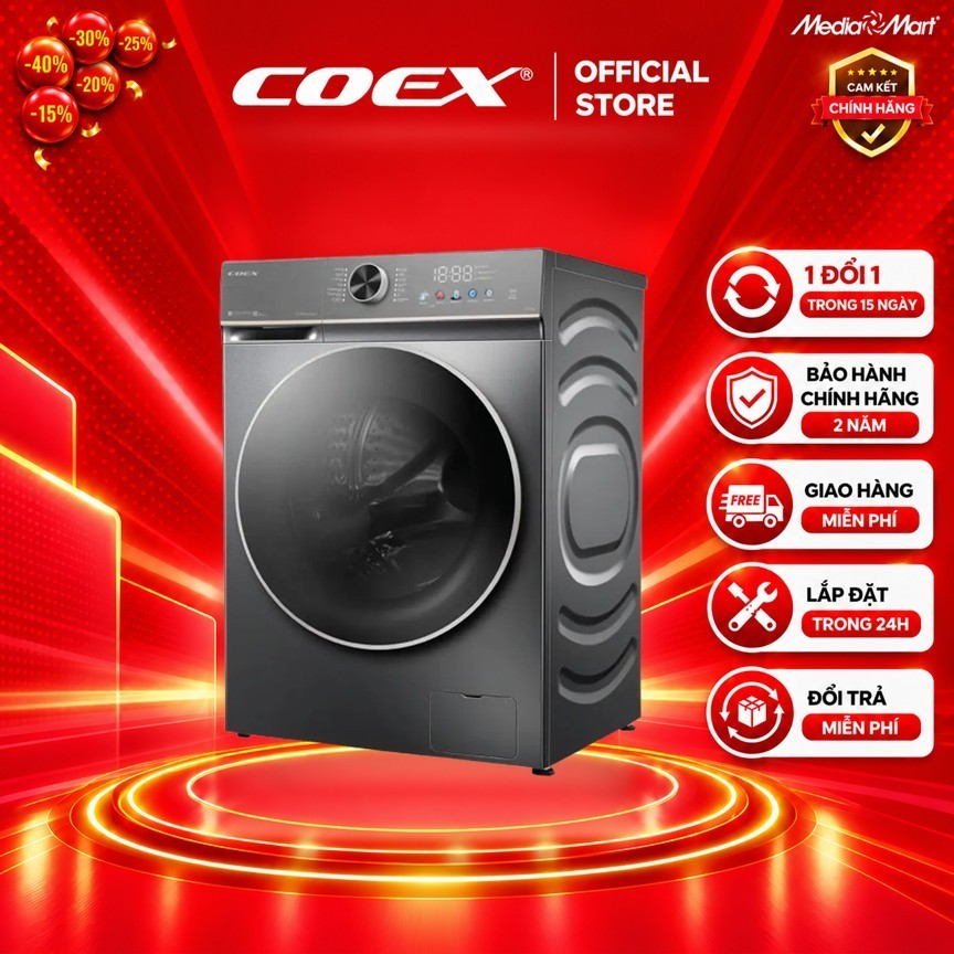 Máy giặt lồng ngang Coex FW-11CW1413SG 10.5kg, Xám đen, Công nghệ Ozone và Steam Wash