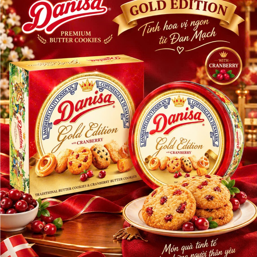 [ QUÀ TẾT 2027] Bánh Quy Bơ Danisa Gold Canberry Phiên Bản Mới Việt Quất Hộp thiếc Size 432g và 624g
