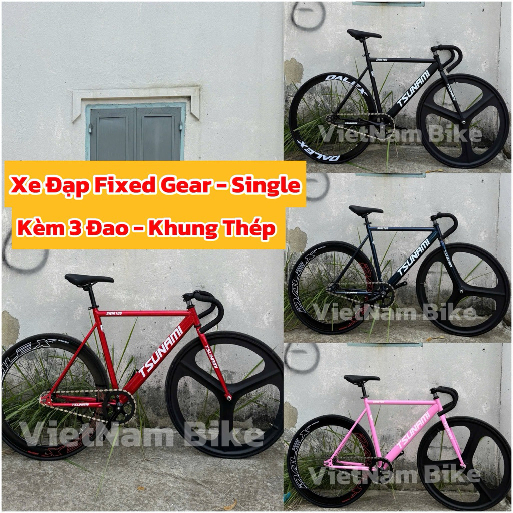 Xe đạp thể  thao fixed gear tsunami snm100 bánh  trước  3 đao có nhiều màu cho khách chọn ( kèm  str