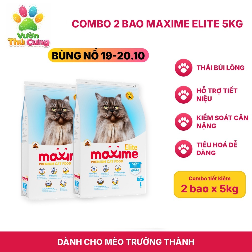 Combo 2 bao - Hạt thức ăn Maxime cho Mèo Nhà bao 5kg - Maxime Elite Indoor Fish - Kiểm Soát Cân Nặng