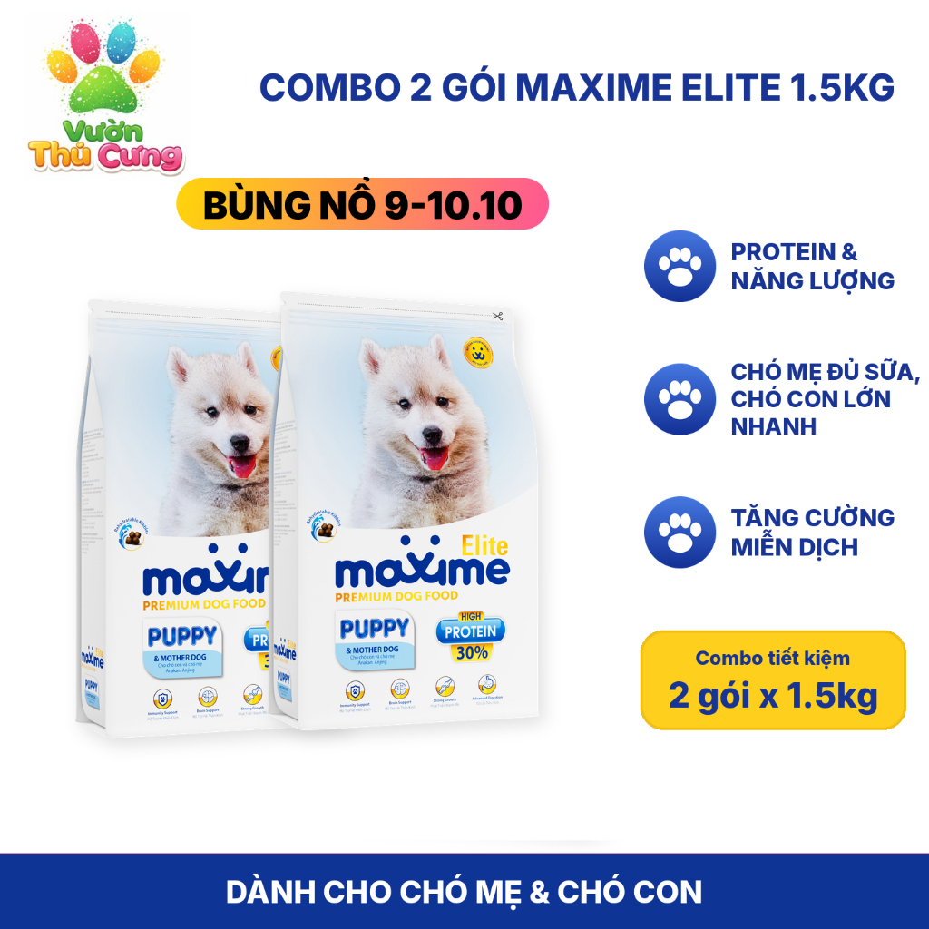 Combo 2 gói - Hạt thức ăn Maxime cho Chó Con và Chó Mẹ gói 1,5kg - Maxime Elite Puppy's & Mother Dog