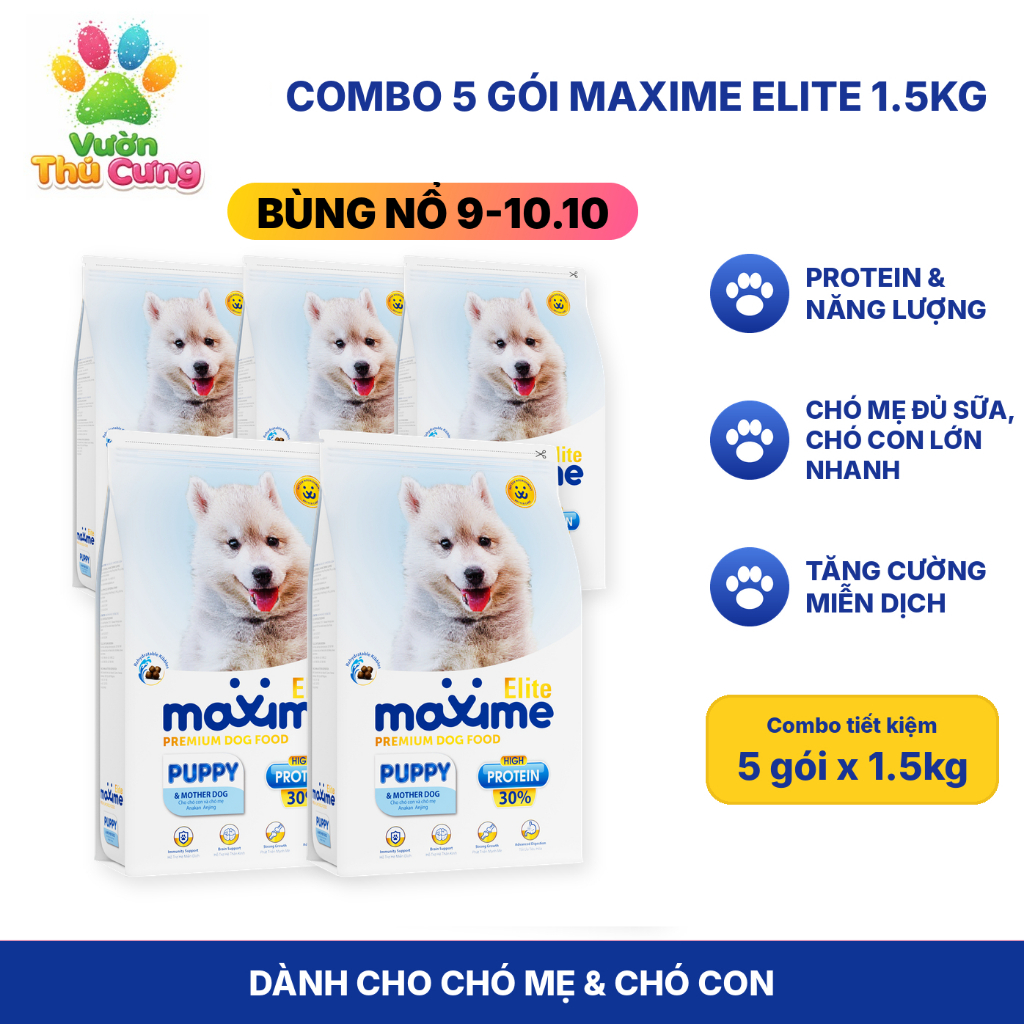 Combo 5 gói - Hạt thức ăn Maxime cho Chó Con và Chó Mẹ gói 1,5kg - Maxime Elite Puppy's & Mother Dog