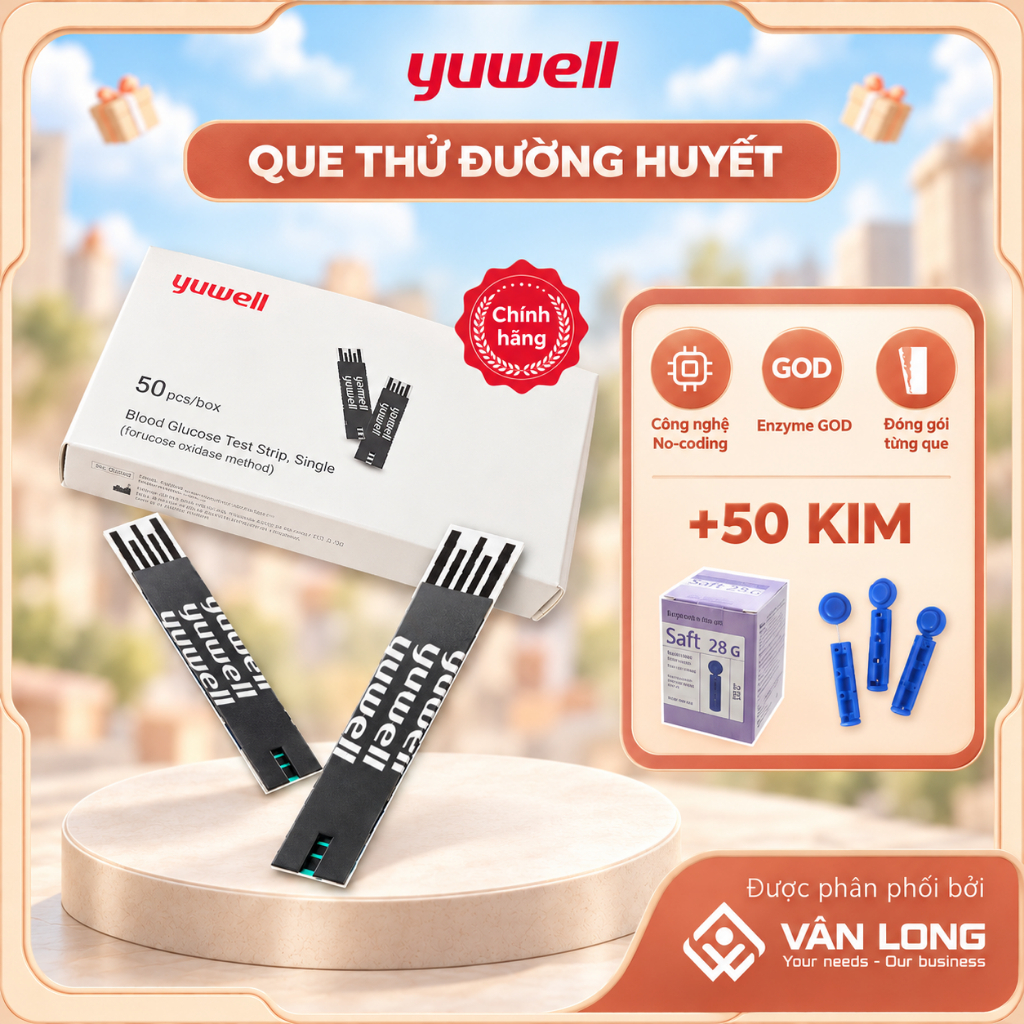 Que thử đường huyết Yuwell Y330 Hộp 50 que dùng với máy đo đường huyết Yuwell 582. Tặng 50 kim.