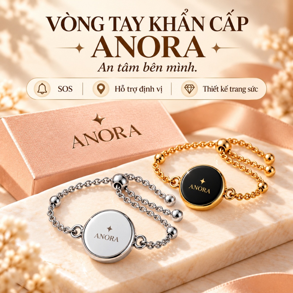 Vòng tay khẩn cấp ANORA định vị, hỗ trợ cảnh báo an toàn cá nhân nhỏ gọn, tiện lợi