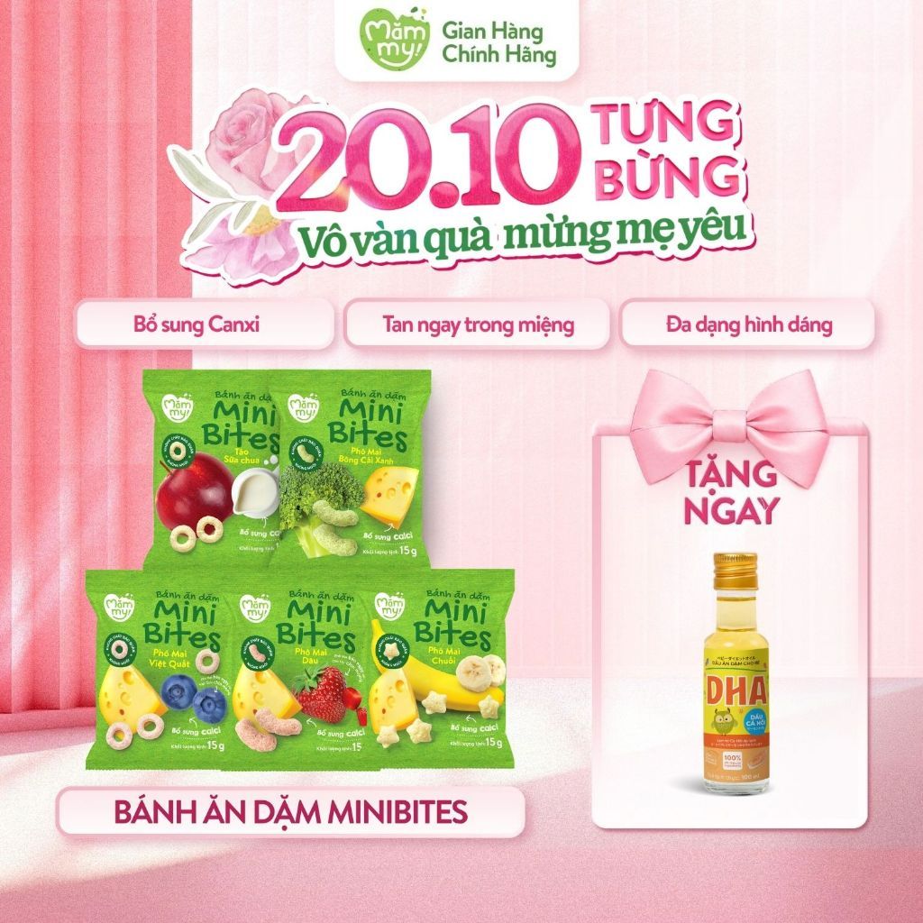 Bánh Ăn Dặm Mini Bites Mămmy bổ sung canxi hỗ trợ tập nhai cho bé từ 6 tháng gói 15g
