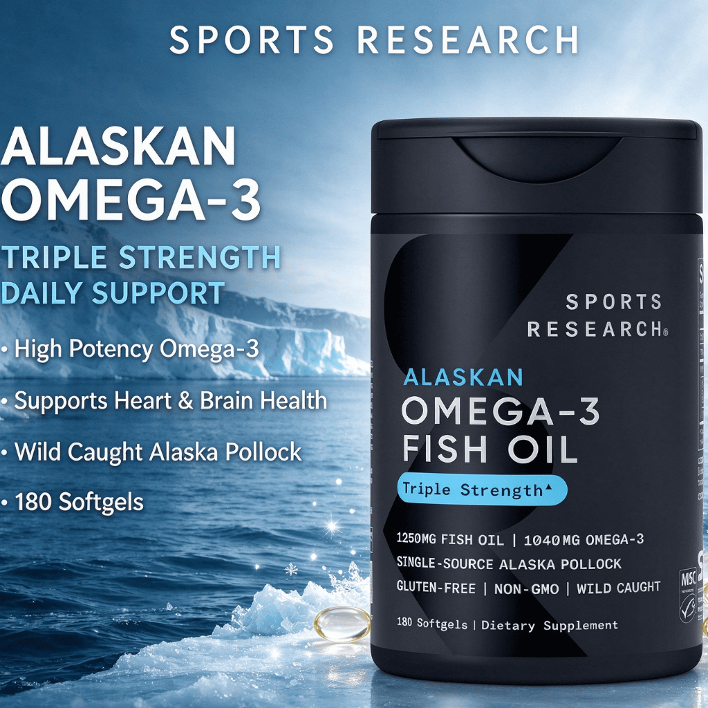 【Nhập khẩu từ Mỹ】Viên uống Sports Research Alaskan Omega-3 Fish Oil Triple 180 Viên