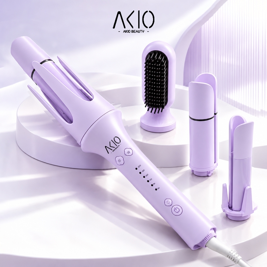 Máy uốn tóc xoăn tự động AKIO BEAUTY 3 trục thay đổi đường kính uốn 28mm, 32mm 40mm và 1 đầu lược