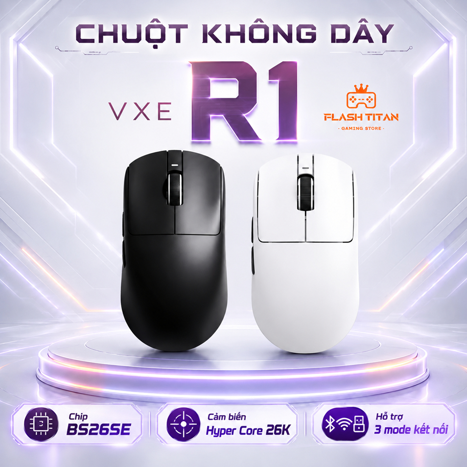 Chuột không dây VGN VXE R1 - VXE R1 SE - Trọng lượng nhẹ - PAW3395 Sensor - Chuột máy tính bluetooth