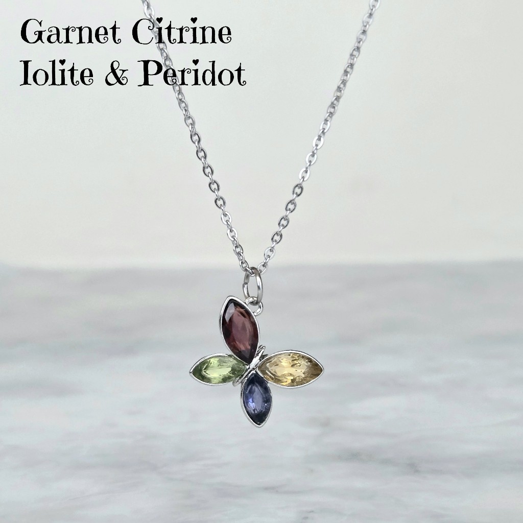 Gemstone Necklace Pendant - CItrine.Garnet ,Iolite ＆ Peridot - Direct from Japan
