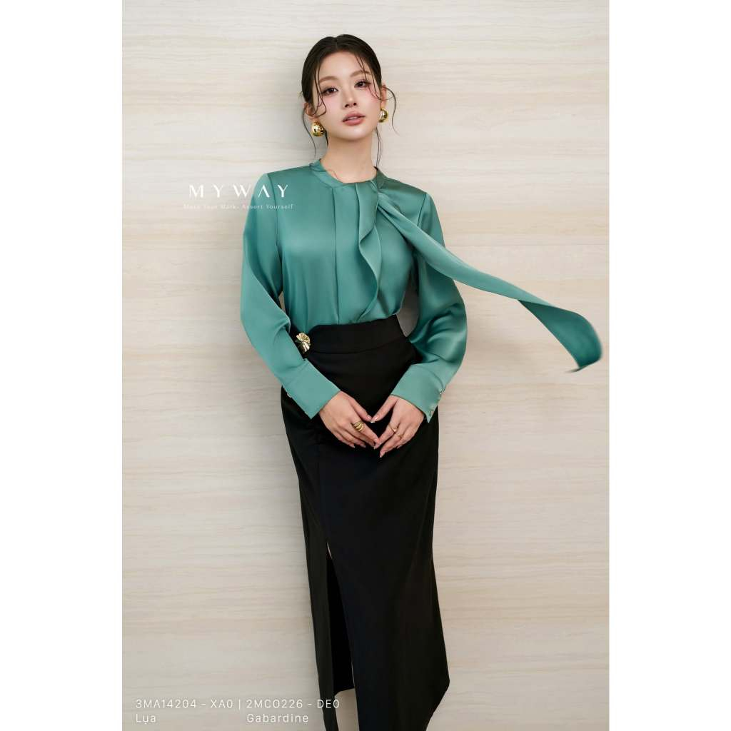 Áo Sơ Mi Dài Tay Nữ MY WAY Cổ Phối Vạt Sang Chảnh 3ma14204