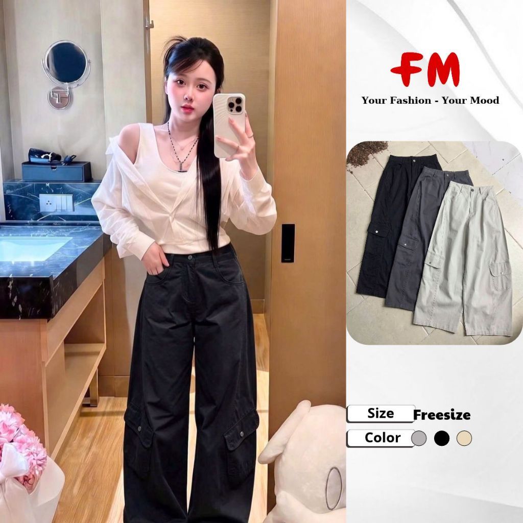 FMSTYLE Quần Kaki Nữ Ống Suông 2 túi 2 túi nắp nút 3 màu đủ size S M L 26100289
