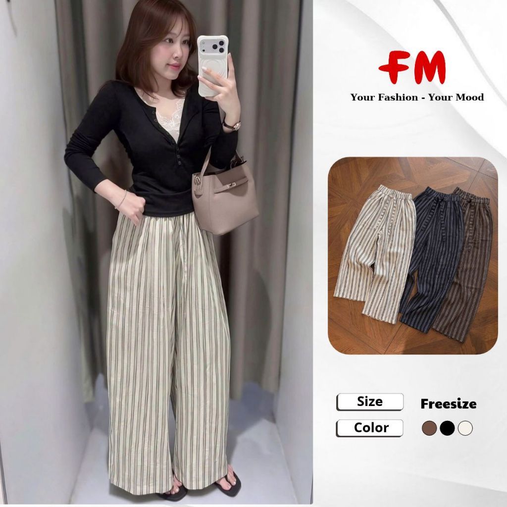 FMSTYLE Quần Nữ suông kẻ to dây rút hack dáng 3 màu Freesize 26090631
