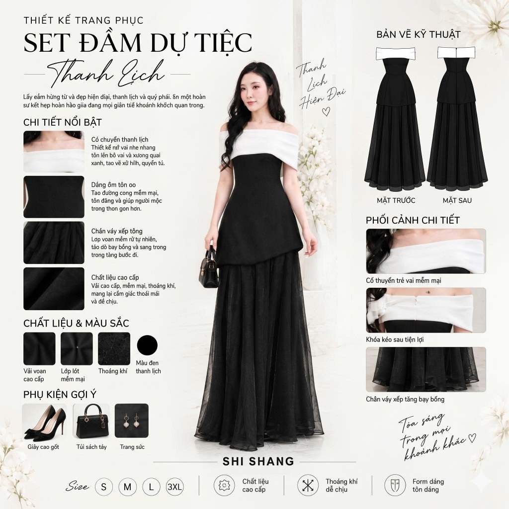 [𝐆𝐢𝐚́ 𝐦𝐨̛̉ 𝐛𝐚́𝐧] Đầm Hai Dây Phối Tơ Xòe Kèm Choàng Quây Vai, Đầm Dự Tiệc Shi Shang Thanh Lịch Dáng Xòe