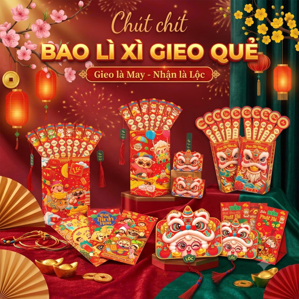 Set Bao Lì Xì Gieo Quẻ Rút Thăm May Mắn Tết 2027, Lì Xì Lắc Ngẫu Nhiên, Bao Đỏ Độc Đáo Đón Tài Lộc