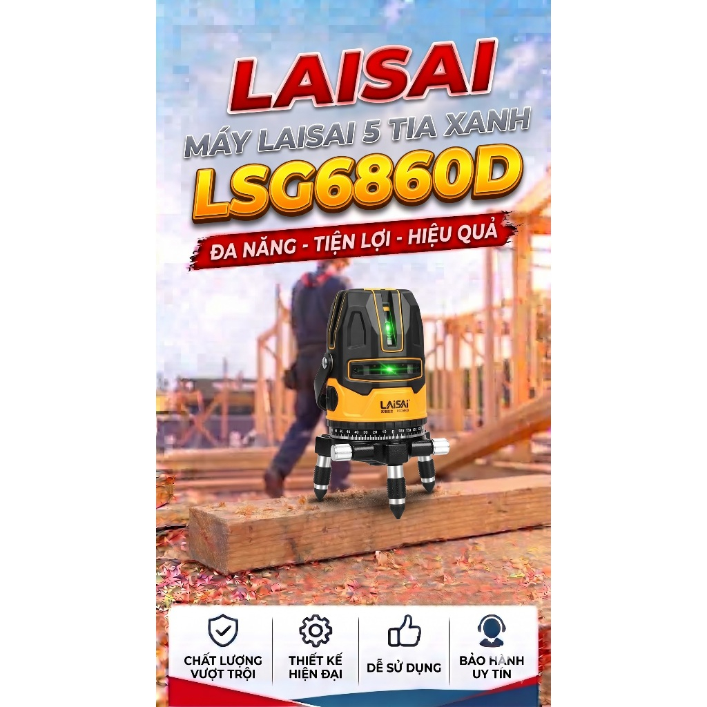 MÁY CÂN BẰNG LAISAI 5 TIA XANH LAISAI LSG 6860D CHÍNH HÃNG MẪU MỠI PIN CÀI LƯỢNG CAO