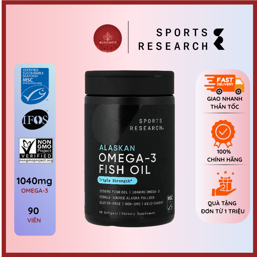 (Alaskan) Viên uống bổ sung fatty acid Omega-3 SR bản 90 viên tinh khiết