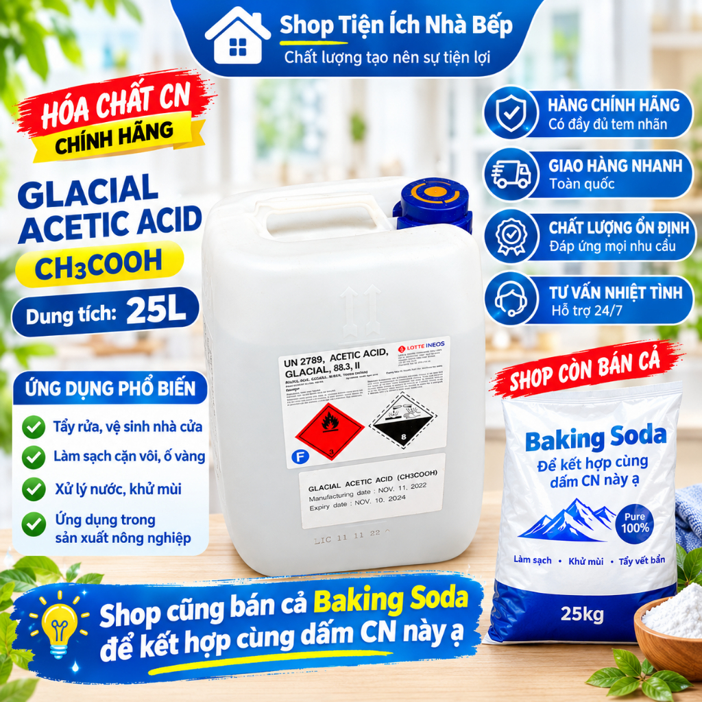 [1lit] Dấm Công Nghiệp - Giấm - Axetic - Tăng khả năng tẩy rửa của Baking Soda
