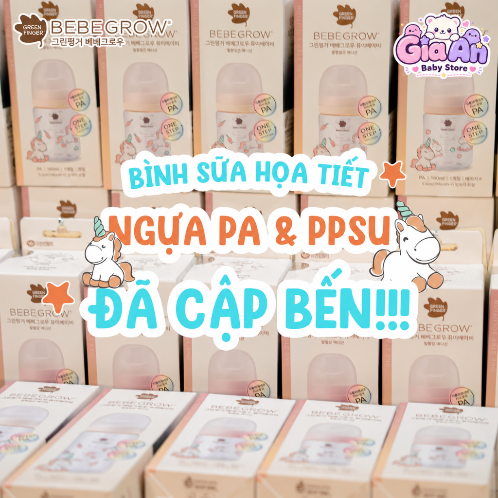 BÌNH SỮA GREEN FINGER BEBEGROW PA/PPSU 160ML – 280ML | HỌA TIẾT NGỰA ĐÁNG YÊU
