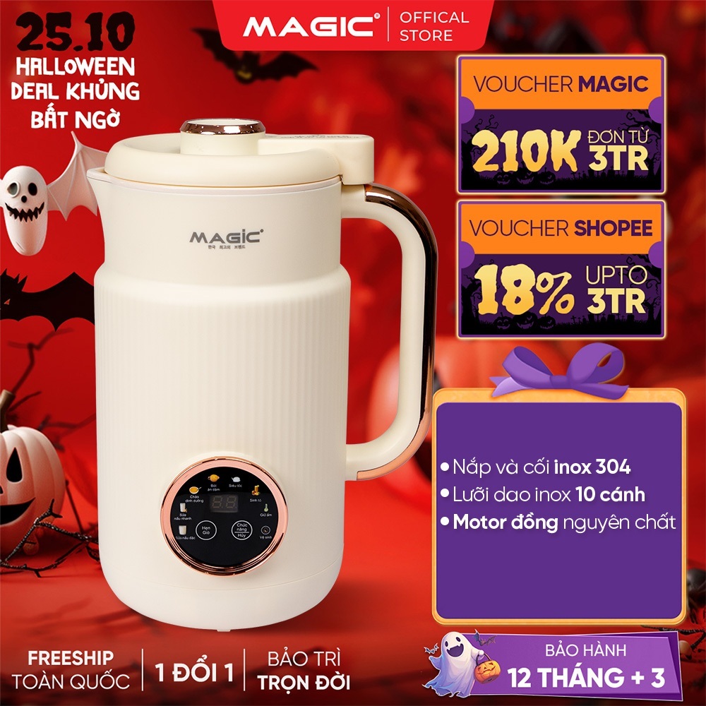 Máy Làm Sữa Hạt Magic A-97 1.2L, Cối Inox 304, Dao 10 Cánh Xay Nhuyễn, 6 Chức Năng Xay Nấu, BH 12 Tháng