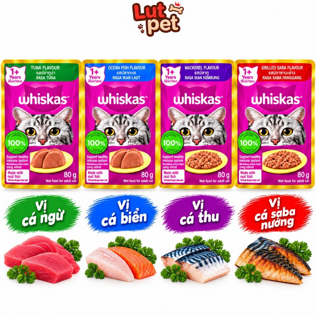Pate cho mèo Whiskas, pate cho mèo trưởng thành, thức ăn cho mèo - lutpet
