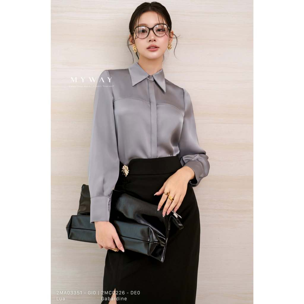 Áo Sơ Mi Lụa Nữ MY WAY Dài Tay Trơn Basic Sang Trọng 2MA03351