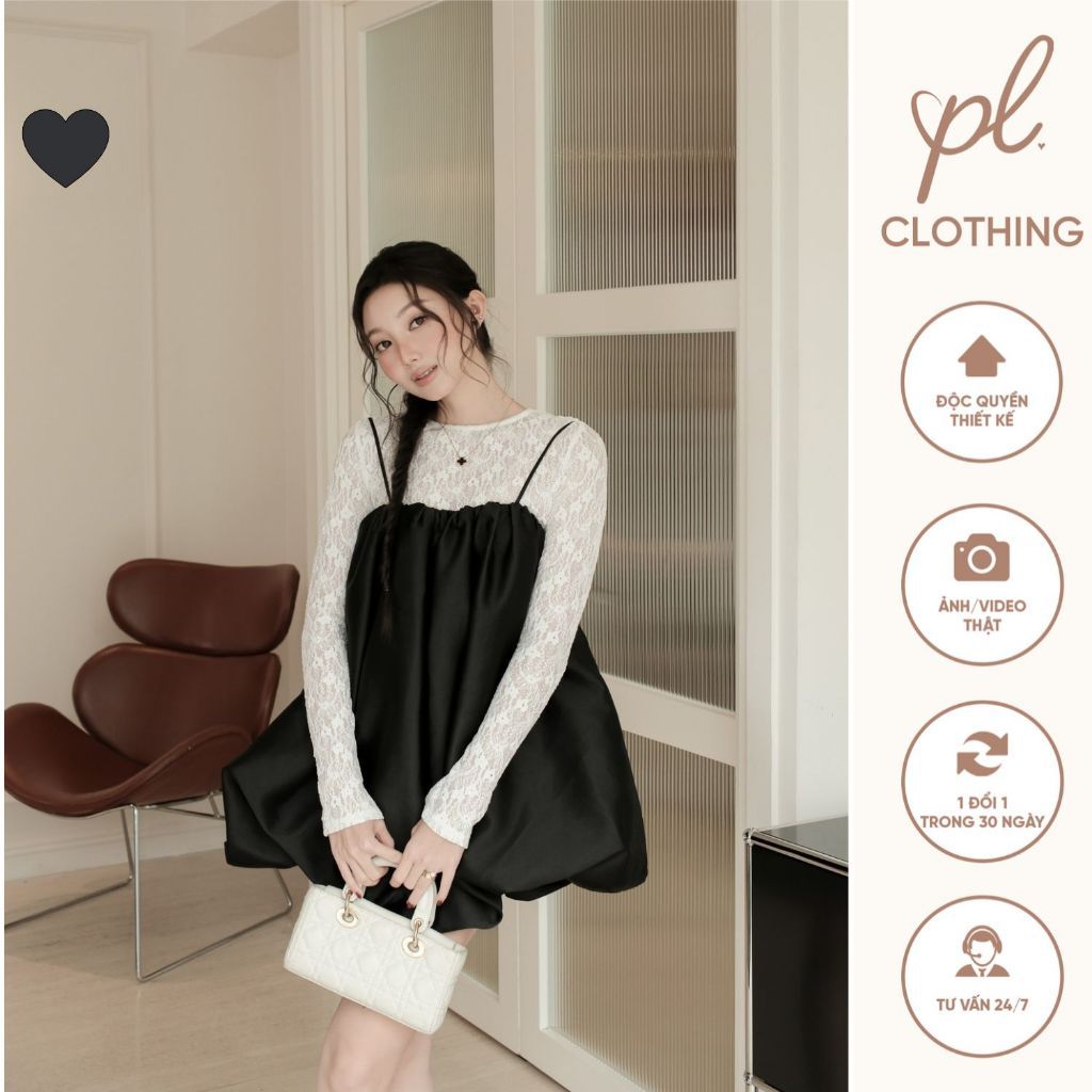 Set Nữ JULI Đầm Dây Phối Áo Ren Tafta Đen Thanh Lịch Đi Chơi Dự Tiệc Hằng Ngày | PL CLOTHING 8843