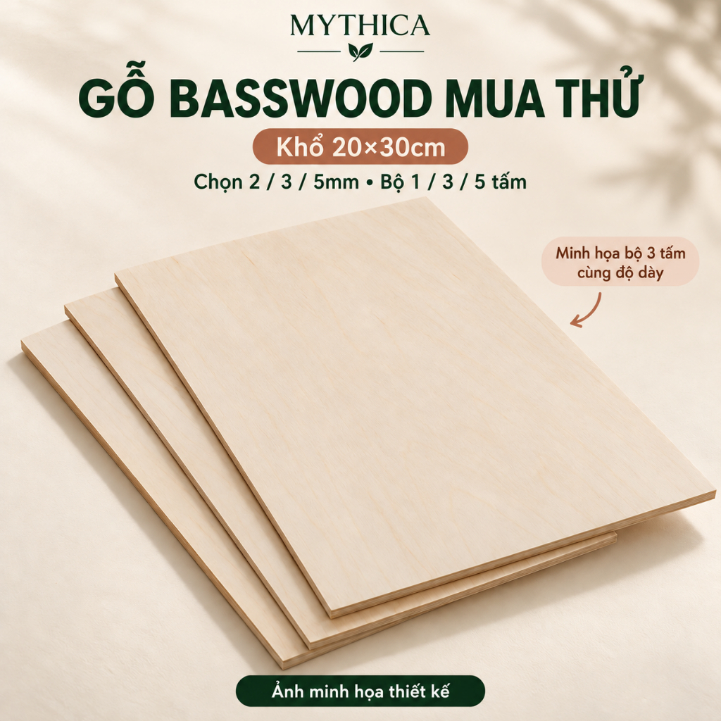 Tấm Gỗ Basswood Mua Thử 20x30cm — ảnh listing minh họa