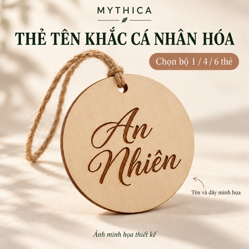 Thẻ Tên Gỗ Khắc Cá Nhân Hóa — ảnh listing minh họa