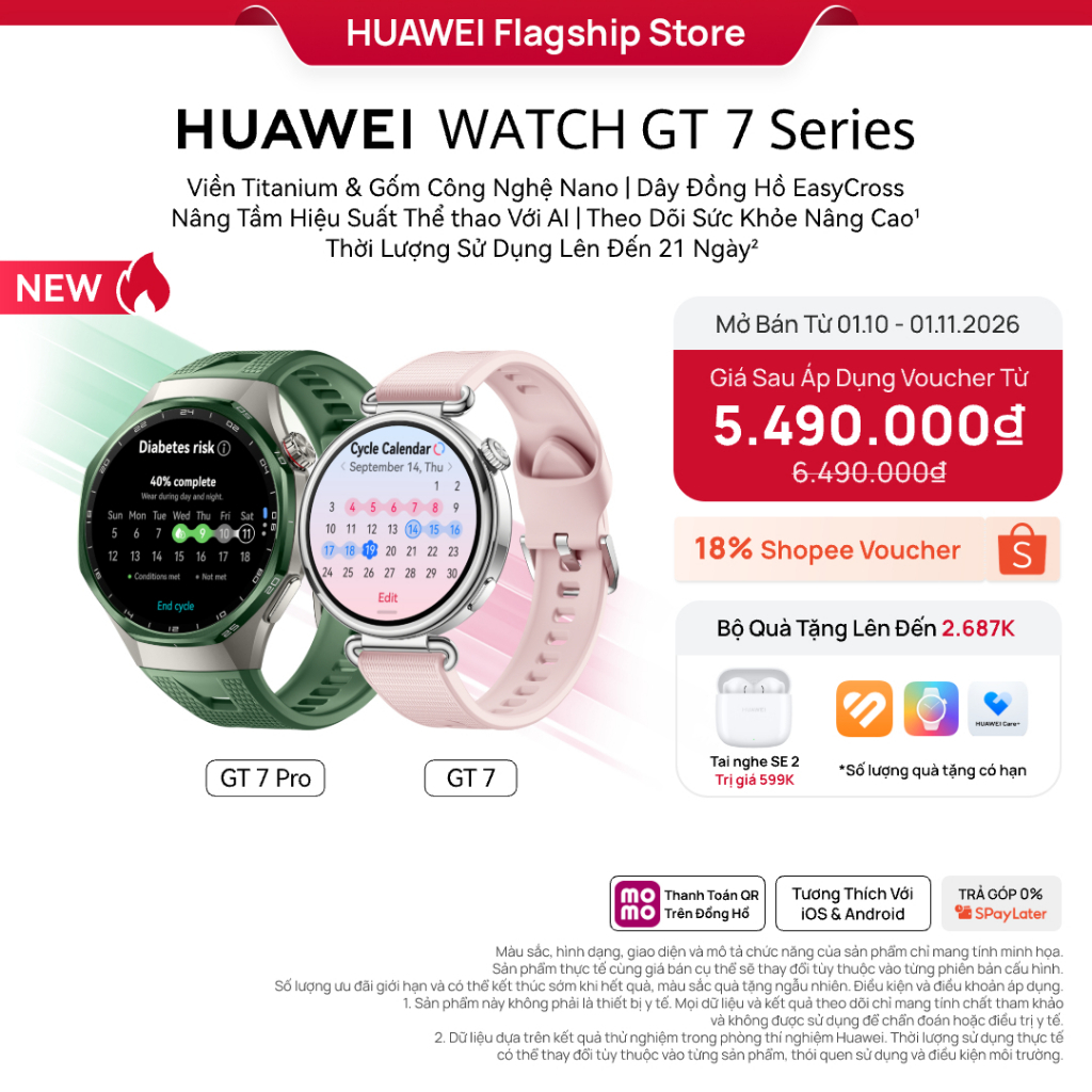 Đồng Hồ Thông Minh HUAWEI WATCH GT7 Series|Chăm Sóc Sức Khỏe Chuyên Sâu|Đạp Xe Nâng Cao|Pin Đến 21 Ngày