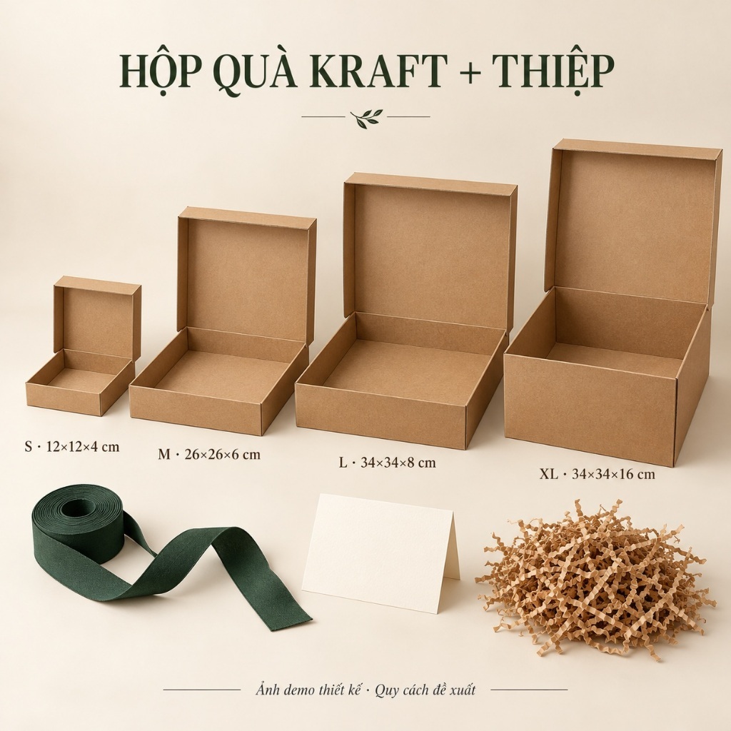 Hộp Quà Kraft Kèm Thiệp và Ruy Băng — ảnh listing minh họa