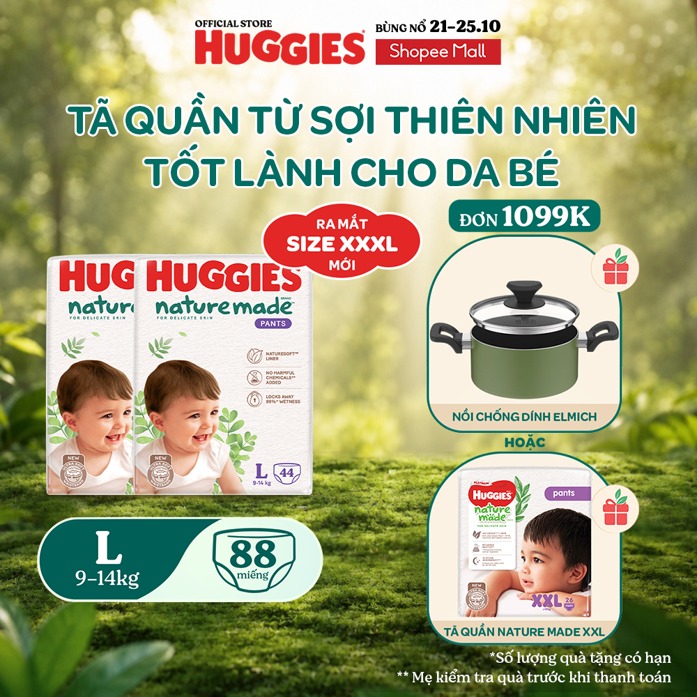 Combo 2 Tã Quần Huggies Platinum Nature Made L44