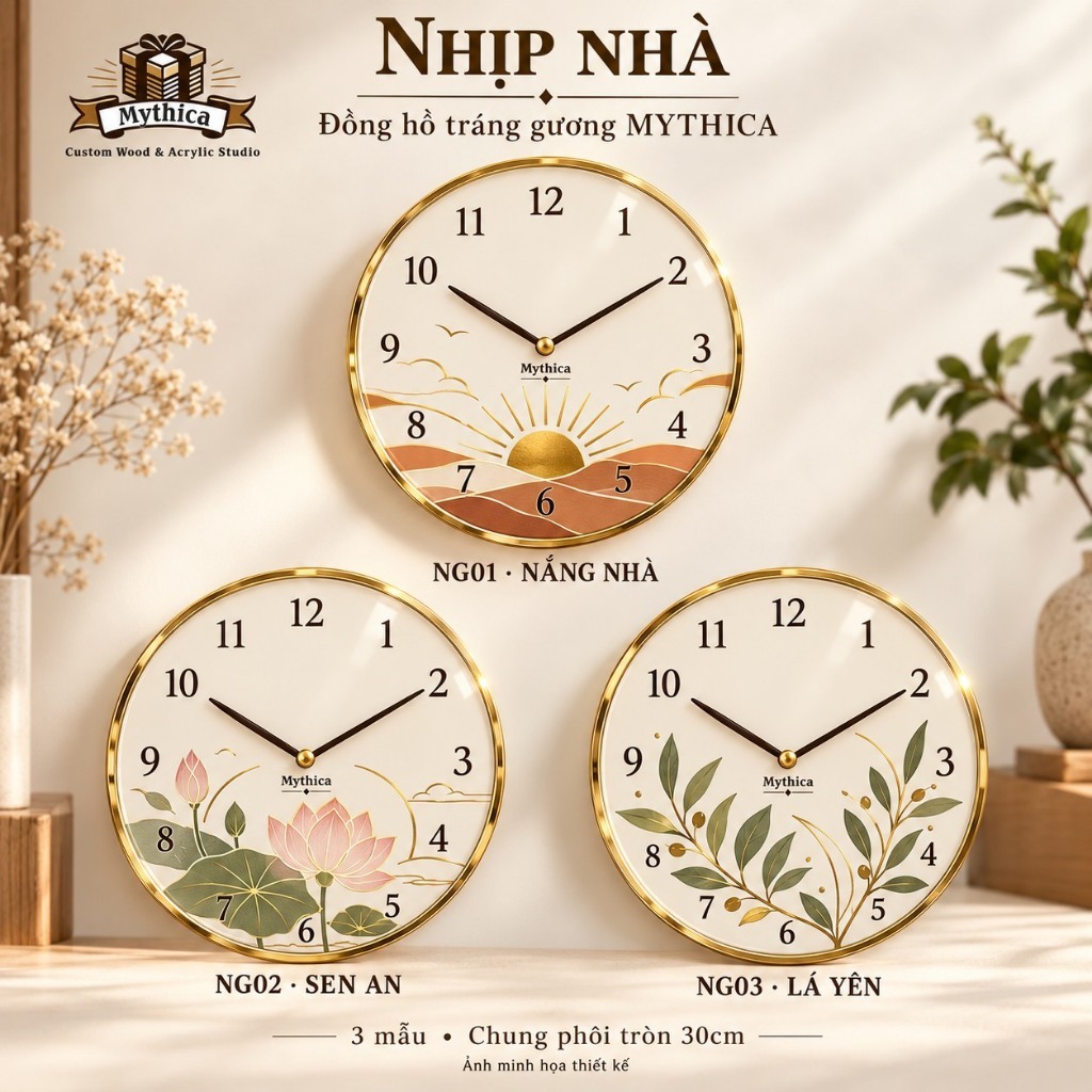 Đồng hồ Nhịp Nhà 30cm mica 1mm nền MDF 5mm — ảnh listing minh họa