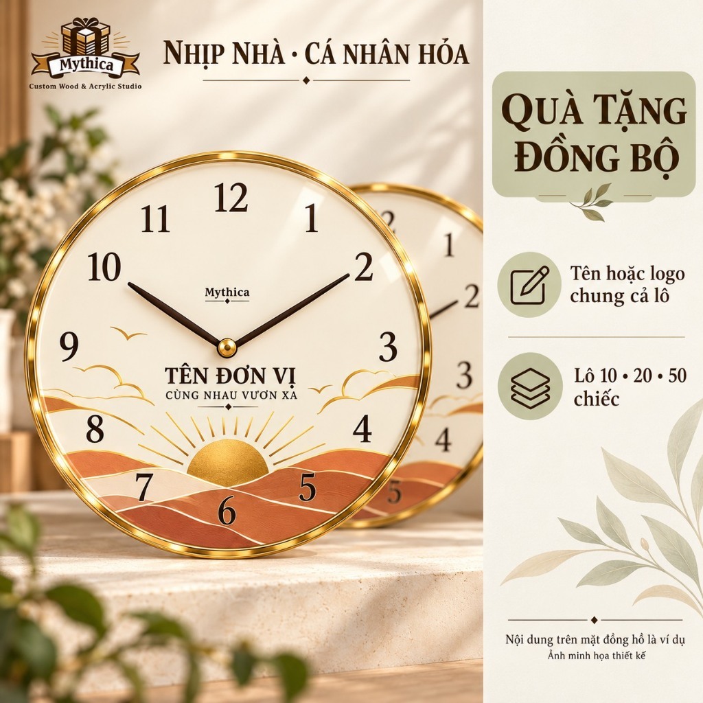 Đồng hồ Nhịp Nhà Nắng Nhà 30cm cá nhân hóa tên hoặc logo — ảnh listing minh họa