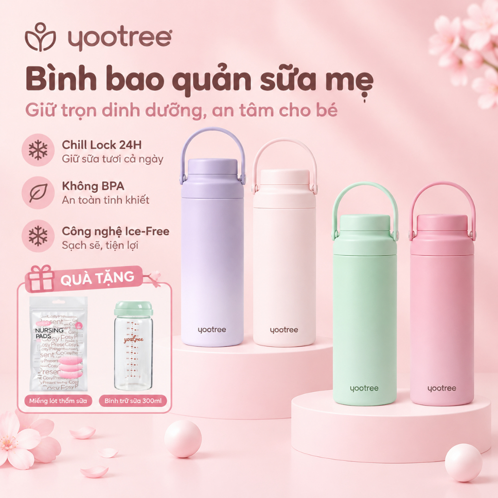 Bình bảo quản sữa mẹ Yootree S1 Bình giữ nhiệt trữ sữa mini Máy làm mát sữa mẹ giữ lạnh trong 24 giờ