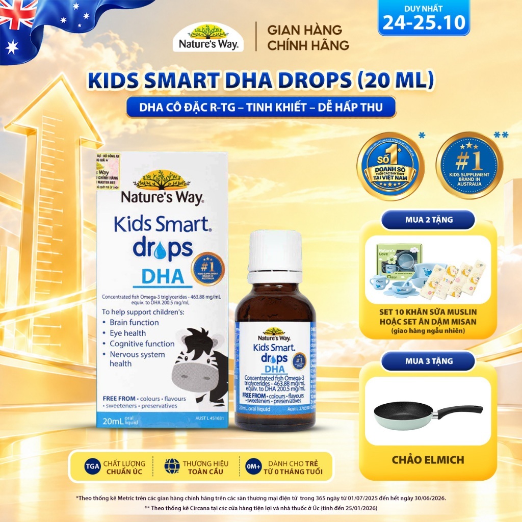 DHA Drops Nature's Way Kids Smart Bổ Sung DHA, EPA, Omega 3 RTG Cô Đặc, Hỗ Trợ Tốt Cho Não Và Mắt Ch