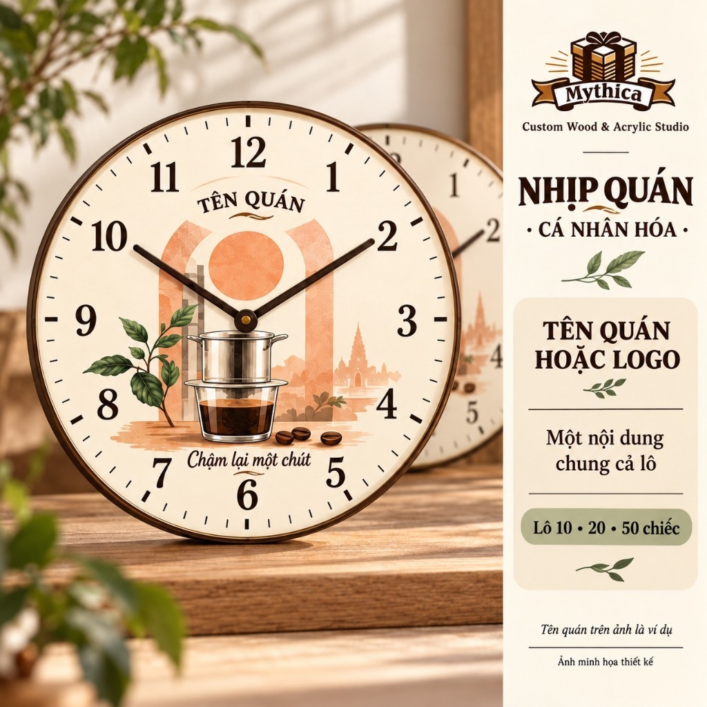Đồng hồ cà phê Nhịp Quán cá nhân hóa tên quán hoặc logo 30cm CF01-P - 1 chiếc — ảnh listing minh họa