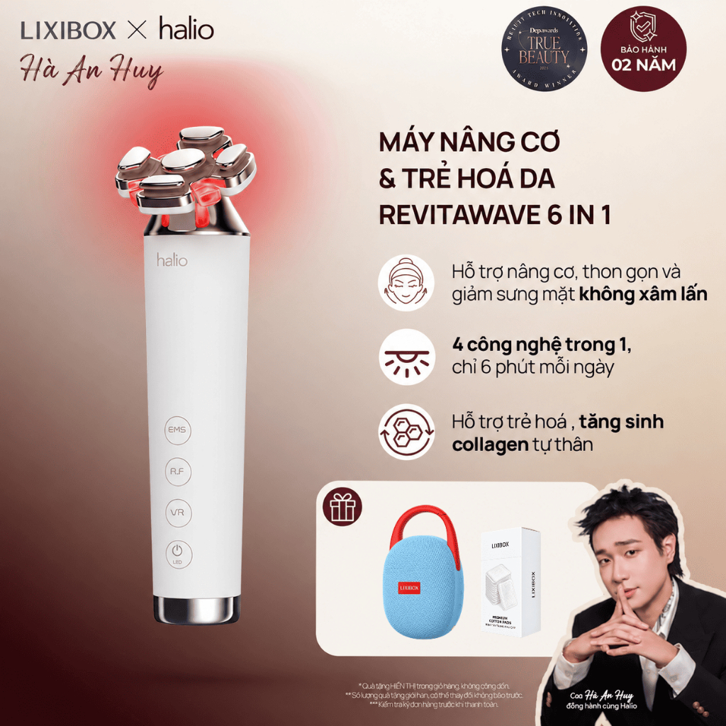 Máy Nâng Cơ, Giảm Mỡ Mặt & Trẻ Hoá Da Kết Hợp Ánh Sáng Sinh Học Halio RevitaWave Skin Rejuvenator