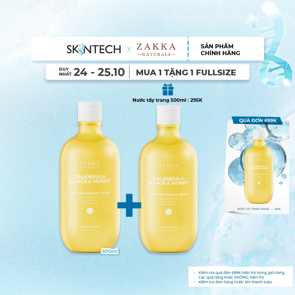 Nước Tẩy Trang Cúc Và Mật Ong Zakka Naturals Nhẹ Dịu Dành Cho Da Nhạy Cảm 500ml