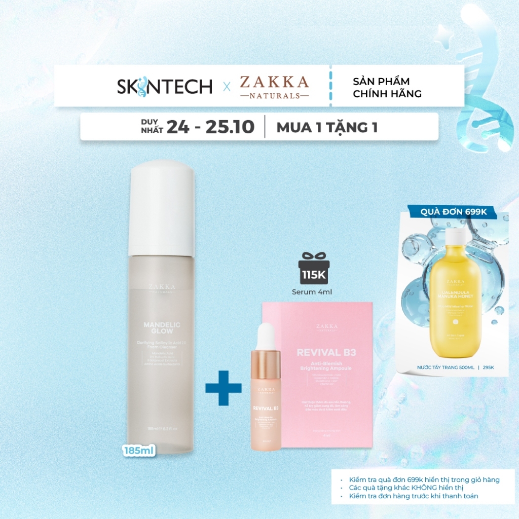 Sữa Rửa Mặt Tạo Bọt Zakka Naturals Mandelic Foam Cleanser 185ml