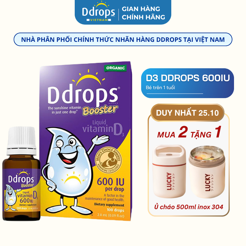 [NHẬP KHẨU] D3 Thuần Organic Ddrops 600IU chính hãng dạng lỏng nhỏ giọt cho bé 1y giúp bé cao lớn khỏe mạnh