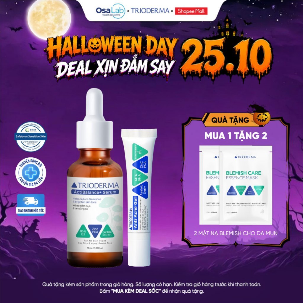 Combo gel chấm mụn và serum Trioderma mờ thâm sáng da chính hãng, dành cho da dầu mụn hỗ trợ cải thiện tình trạng mụn