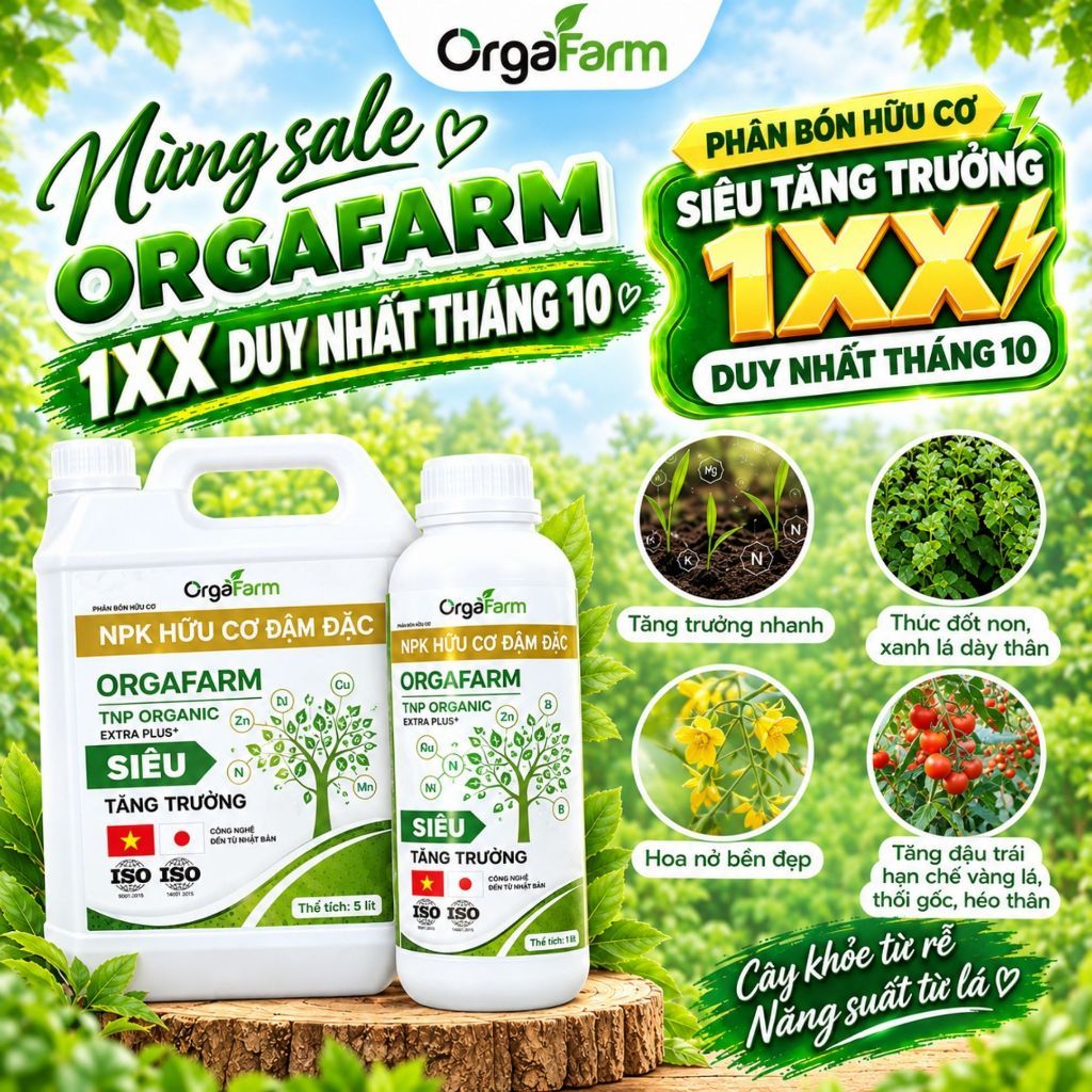 [OrgaFarm] Phân Bón NPK Hữu Cơ Nước Siêu Tăng Trưởng, Giúp Cây Phát Triển Mạnh - Chai 1 Lít/5 Lít