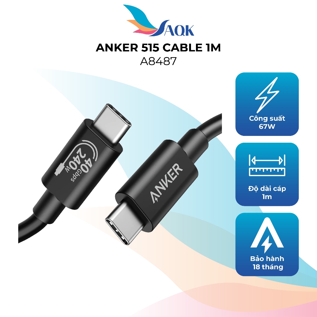 Cáp USB Type-C to Type-C Anker 515 Cable 1m A8487 - Hàng chính hãng