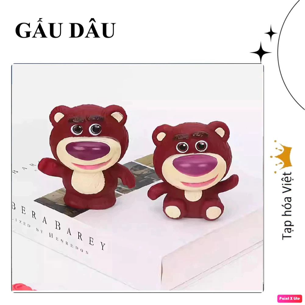 GẤU DÂU trang trí bánh kem sinh nhật, gấu nhựa trang trí