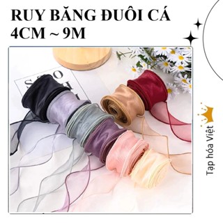 CUỘN RUY BĂNG ĐUÔI CÁ - bản 4Cm 9m, ruy băng voan sóng biển trang trí bánh sinh nhật, bó hoa