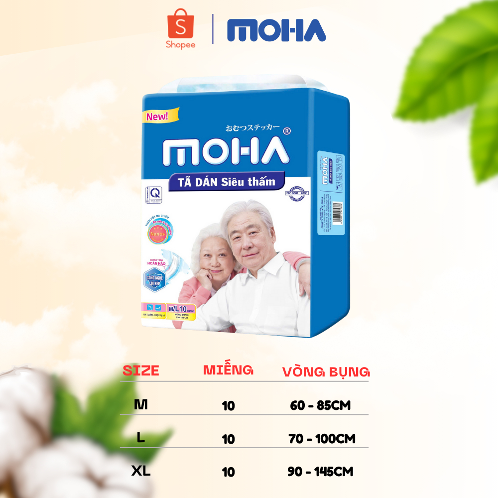 Tã Dán Dành Cho Người Già Moha bịch 10 miếng hàng Việt Nam Chất Lượng Cao