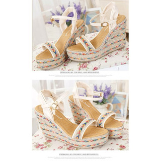 (sẵn) Sandal nữ boho dáng vintage cao 10cm đi biển dạo phố cực êm chân