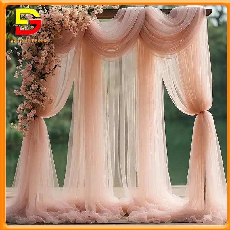 Rèm Vải Voan Thun Nhúng Hồng Cam Rèm Sinh Nhật Decor Phông Chụp Ảnh Decor Sự Kiện DG-796