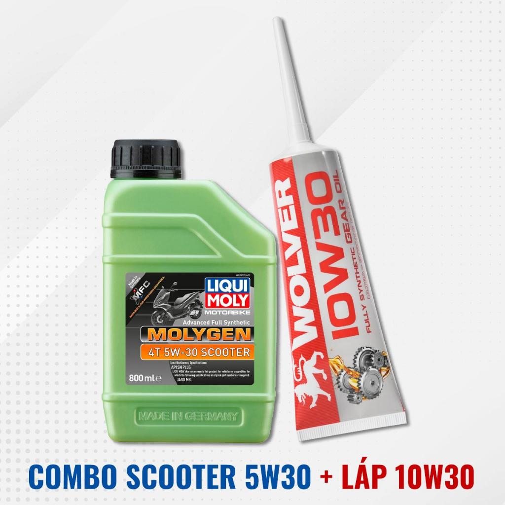 Combo nhớt máy nhớt láp cho Xe Tay Ga LIQUI MOLY 4T 5W30 Molygen Scooter 800ml - Liqui Scooter GLQ02