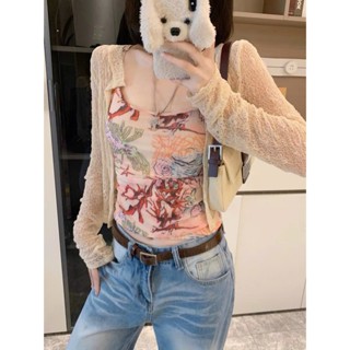  Áo khoác cardigan ren tay dài trắng đen kem_Orimi 